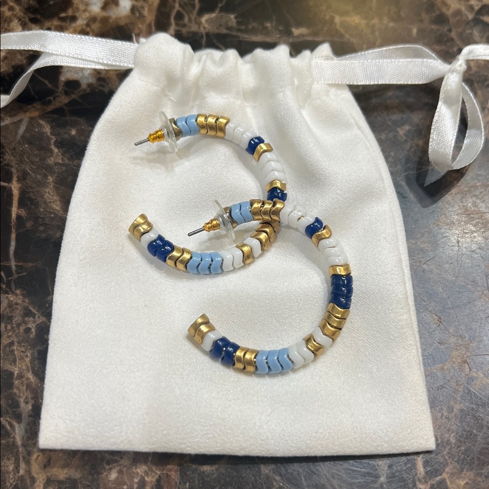 J. Crew Gold and Blue Beaded Hoop Earrings